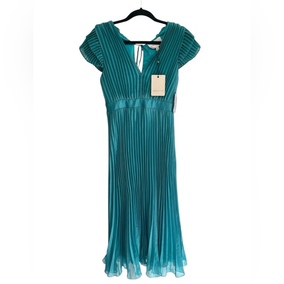 Adelyn Rae Daisy Pleated Tie Back Midi Dress In Teal - Picture 3 of 7